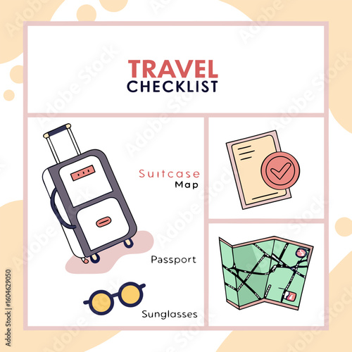 Travel checklist with essential items for a trip