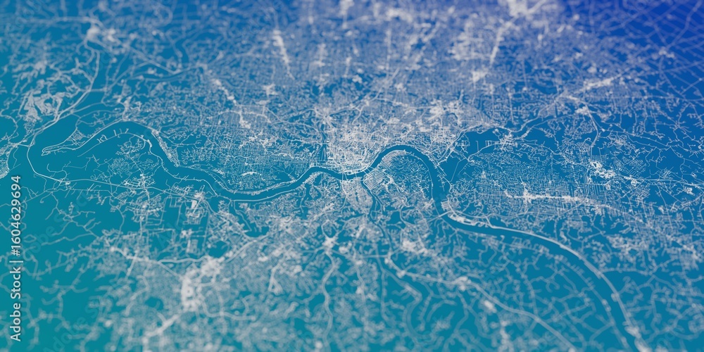 Naklejka premium Cincinnati (Ohio, USA) street map. The style of the map is blue gradient