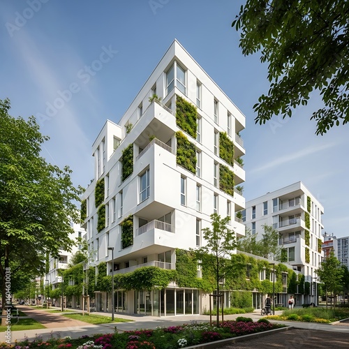 Modern apartment building with green walls.