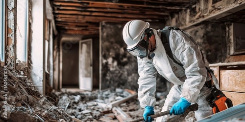 Hazardous material removal by certified asbestos specialist in historic property.