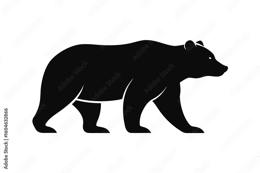 Fototapeta premium Powerful Black Bear Silhouette Walking with Confidence in a Flat Vector Style Illustration