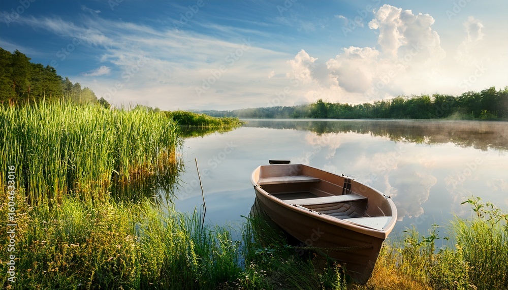 Fototapeta premium boat at coast of the summer lake