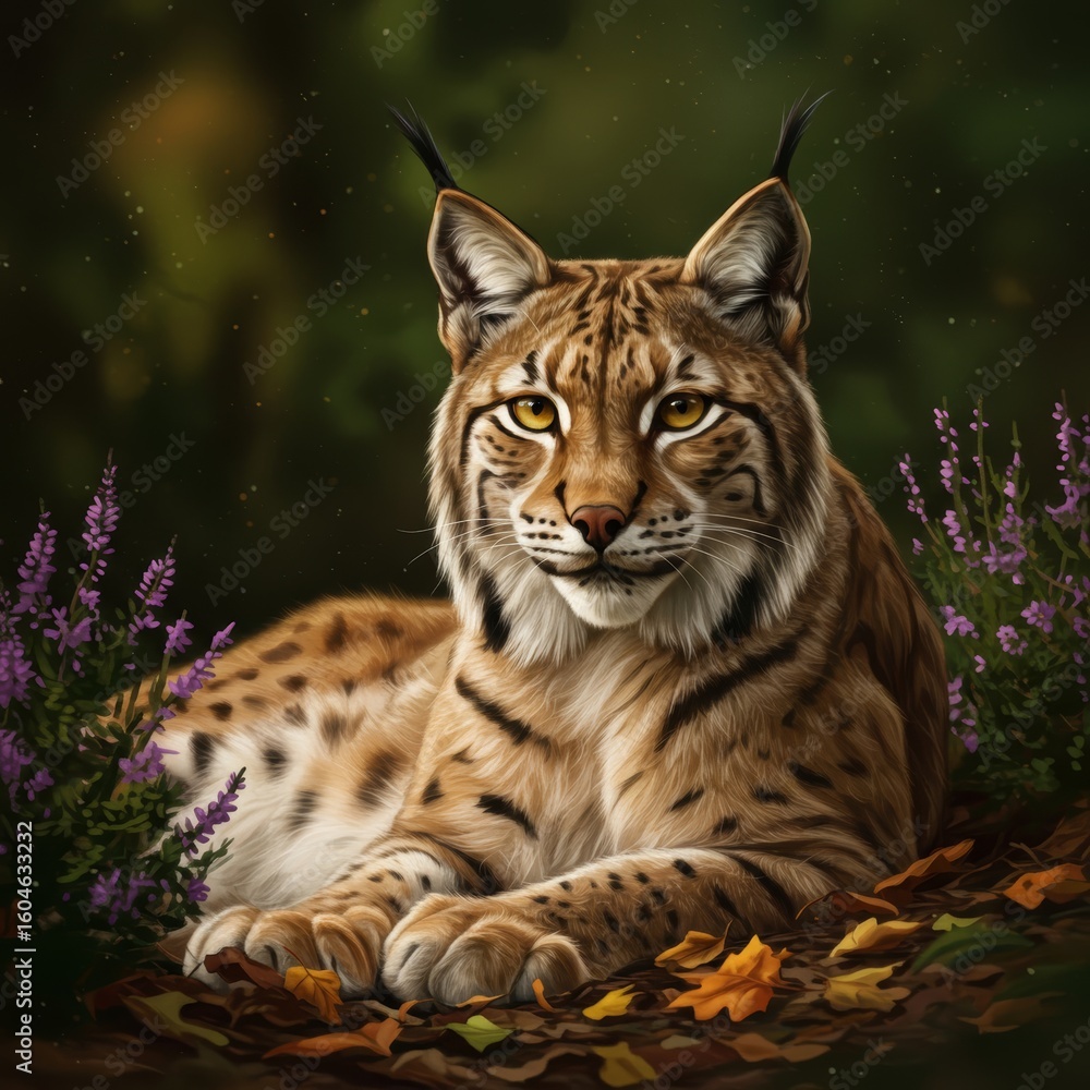 Obraz premium Majestic Lynx in Autumn Forest: Wildlife Painting