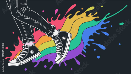 Pride month shoes sneakers rainbow colors lgbtq support equality fashion footwear illustration design art
