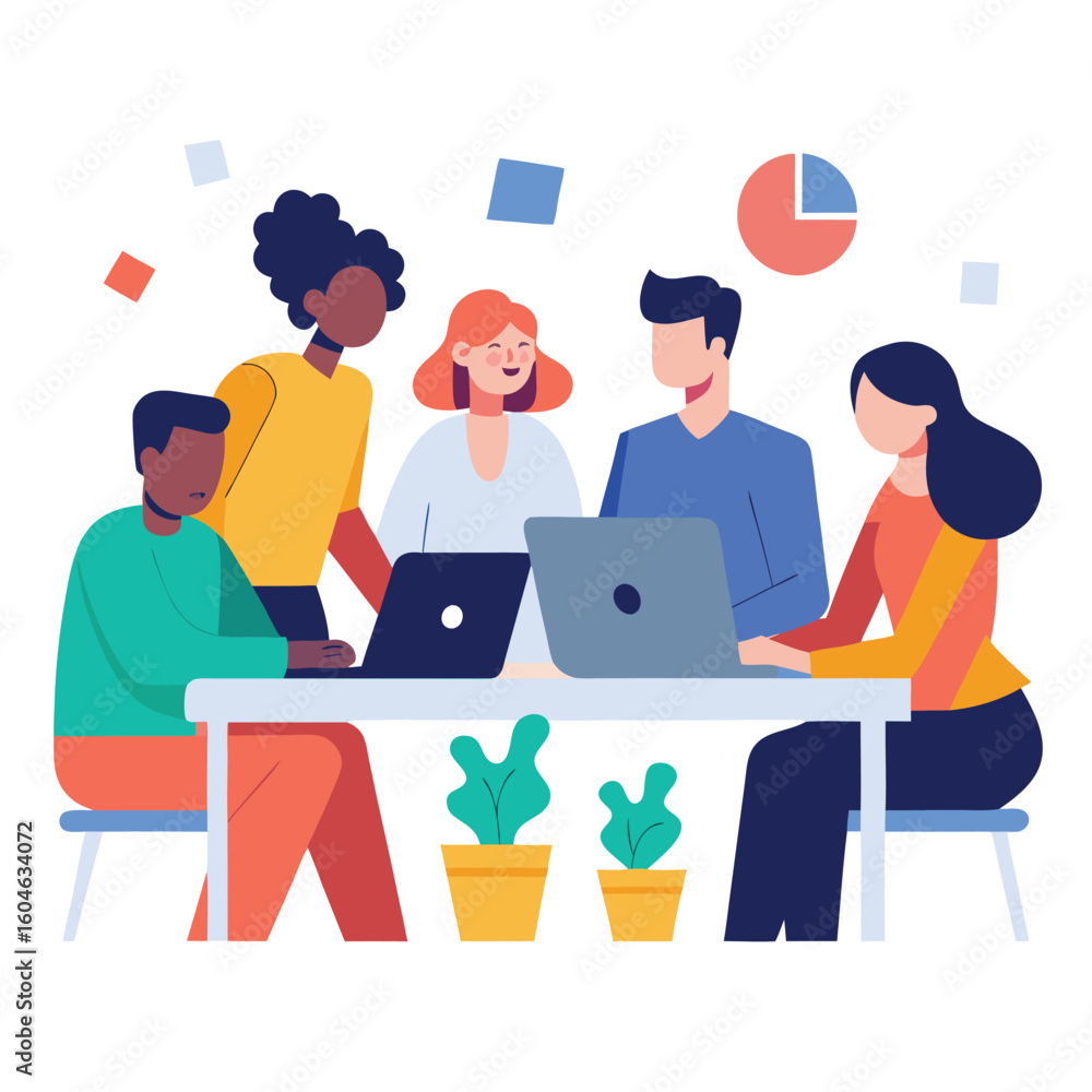 Fototapeta premium Modern office team collaboration isolated on white background