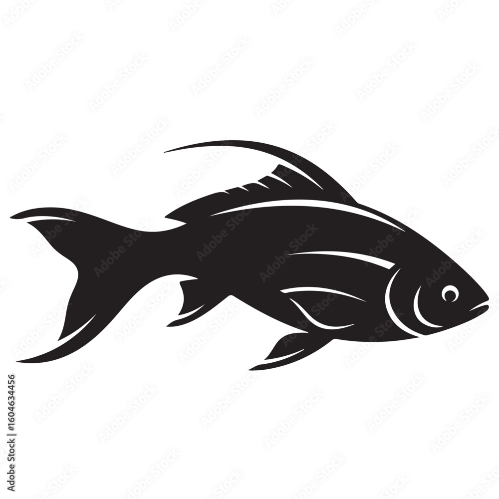 Fototapeta premium Black and white stylized fish illustration, vector design element
