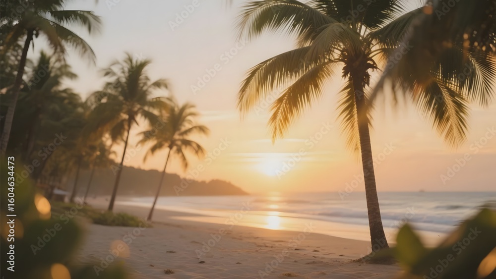 Fototapeta premium Sunset at a Tropical Beach with Palm Trees