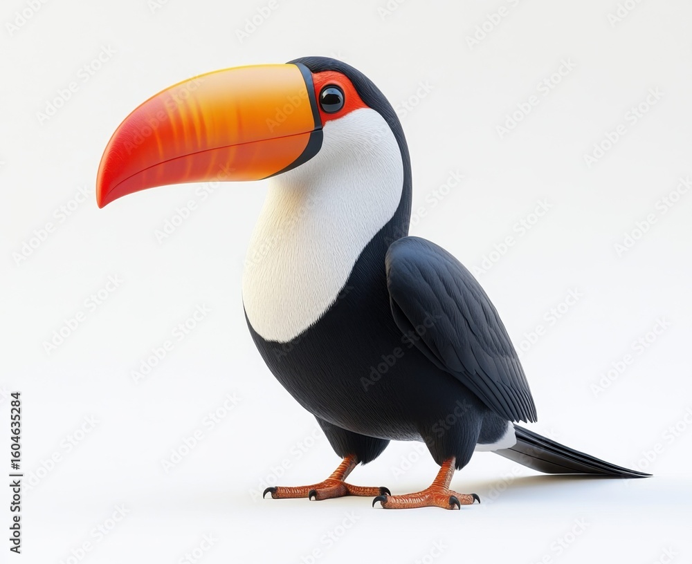 Naklejka premium Colorful Cartoon Toucan with a Bright Beak, Showcasing Its Unique Features and Charismatic Appearance in a Whimsical Style