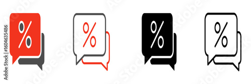 Chat or message bubble shaped icon, communicates the idea of a discount offer that is communicated or delivered via message.