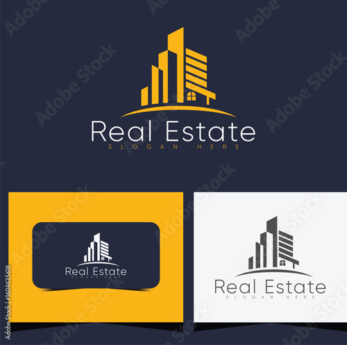 Modern Real Estate Logo Design with Business Card Mockups