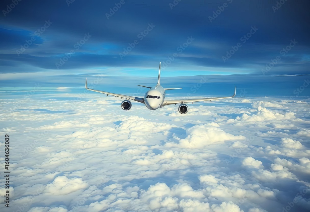 Obraz premium Airplane nosediving, clouds below, stormy sky, design, damage