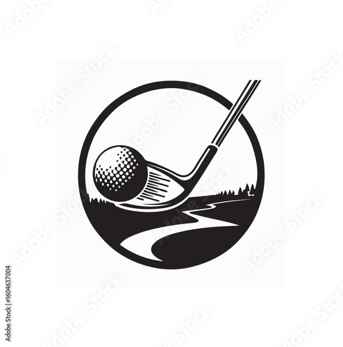 Golf Club Hitting Ball Silhouette Used as Dynamic and Modern Logo Design Concept