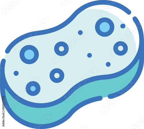 Blue and white sponge with bubbles scrub cleaning