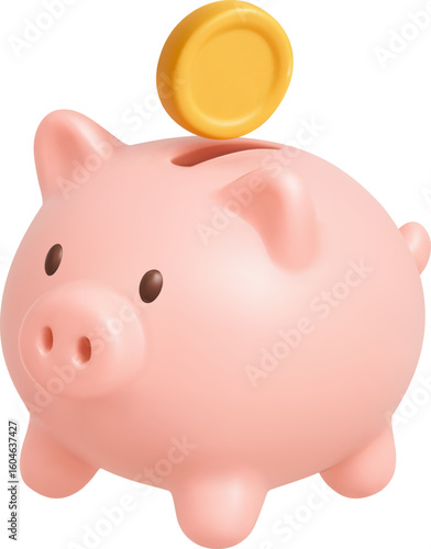 3D Vector Piggy Bank Icon for Saving and Finance