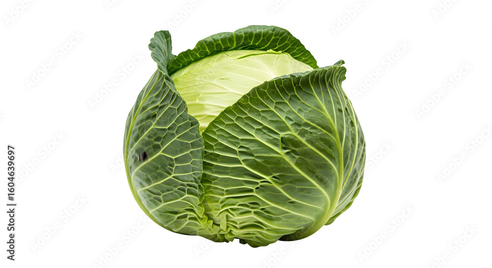 Naklejka premium A single head of green cabbage on a plain black background .ai generative, transparent background, white background. isolated on white background