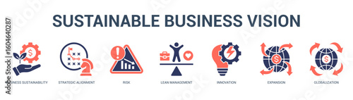 Sustainable Business Vision Modern and clean web banner illustration featuring thematic icons for visual communication