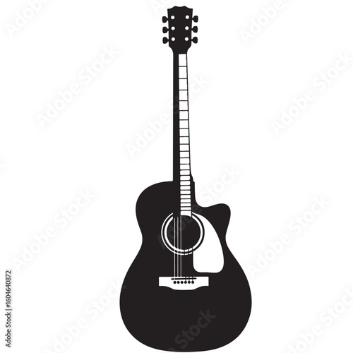 Black and white acoustic guitar silhouette vector illustration
