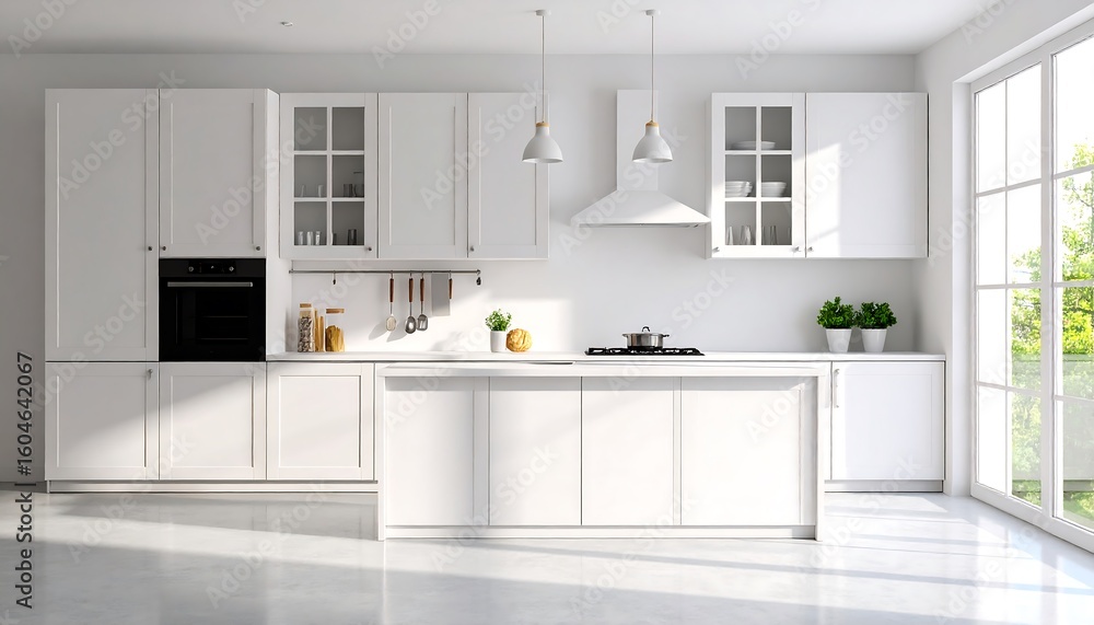 Fototapeta premium Bright, modern white kitchen