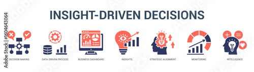 InsightDriven Decisions Modern and clean web banner illustration featuring thematic icons for visual communication