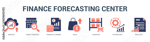 Finance Forecasting Center Modern and clean web banner illustration featuring thematic icons for visual communication