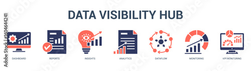 Data Visibility Hub Modern and clean web banner illustration featuring thematic icons for visual communication