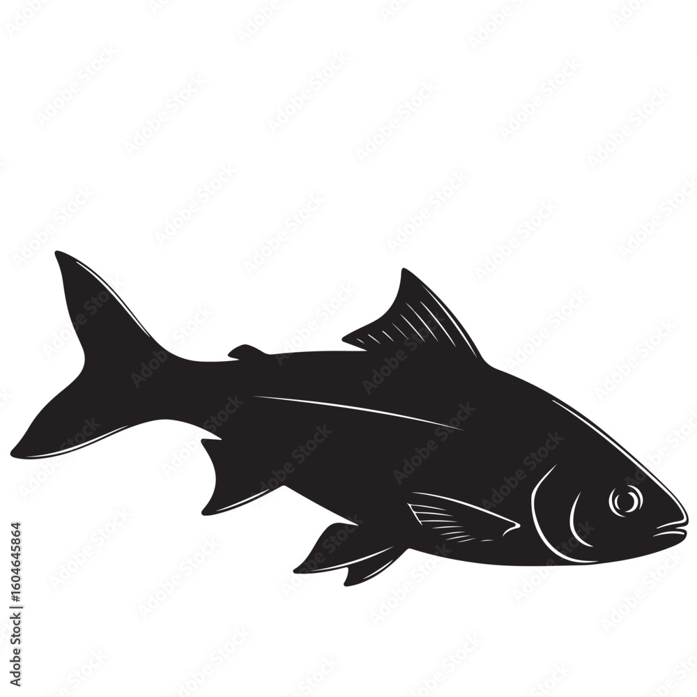Obraz premium Black silhouette of a fish, vector illustration, aquatic animal design