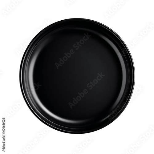 A sleek black ceramic bowl from a topdown perspective isolated on transparent background