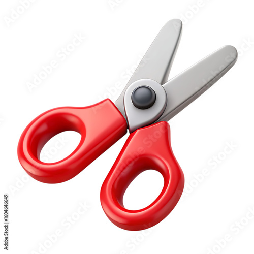 3d red handle scissors isolated on transparent background