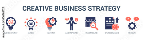 Creative Business Strategy Modern and clean web banner illustration featuring thematic icons for visual communication