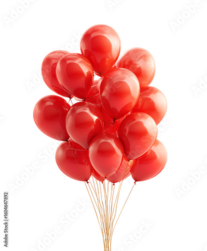A bunch of red balloons floats.