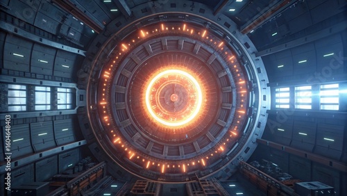  Futuristic fusion reactor core in a high-tech science fiction interior.