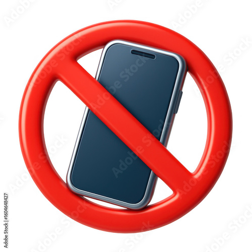 Cellphone forbidden symbol in red circle shape transparent background