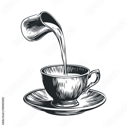 Pouring milk into a coffee cup for a perfect blend