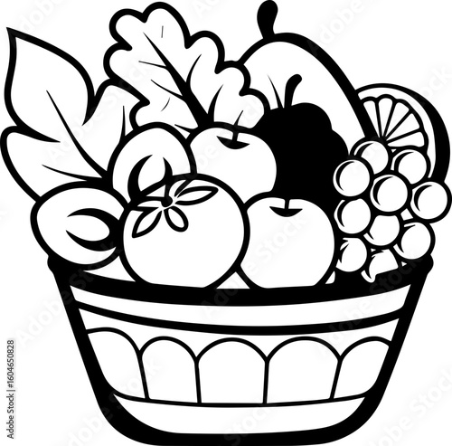 SVG vector of fresh healthy food for losing weight.Fresh Assortment of Fruits in a Decorative Basket Design