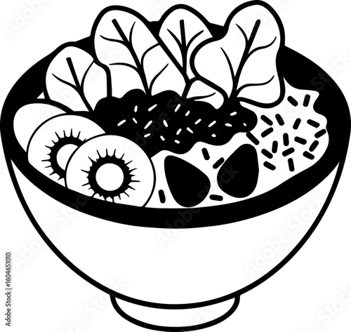 SVG vector of fresh healthy food for losing weight.Fresh Veggie Bowl with Greens and Toppings Delight