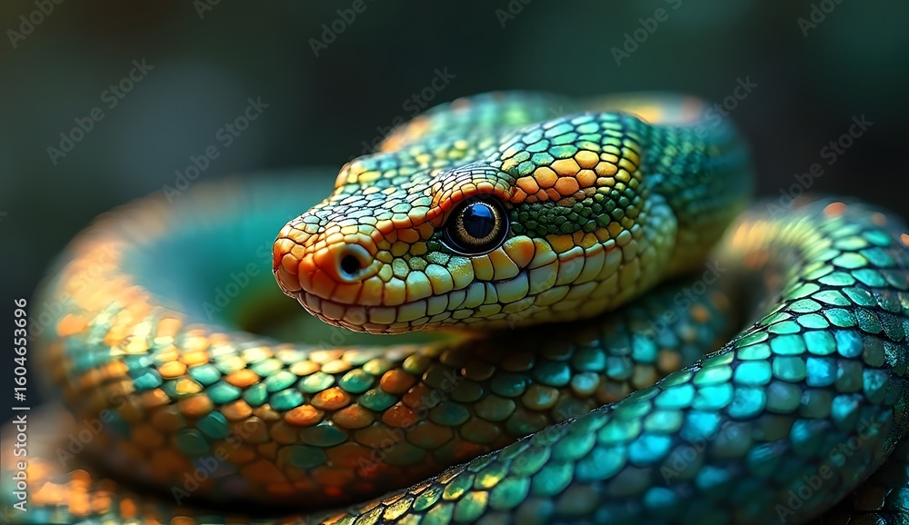 Fototapeta premium Close-Up of Exotic Green Snake with Shiny Scales