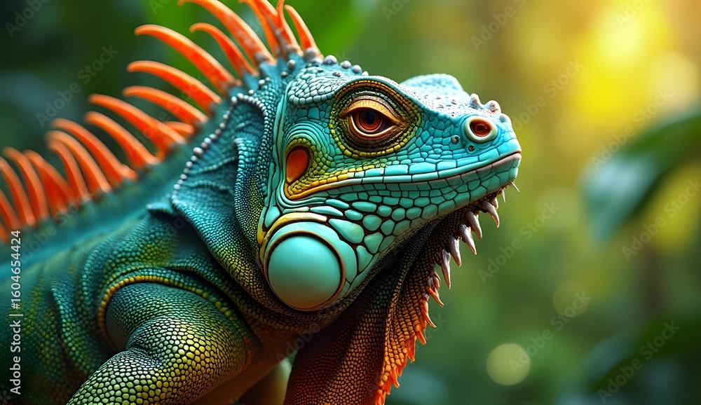 Obraz premium Close-Up of Colorful Iguana in Tropical Forest