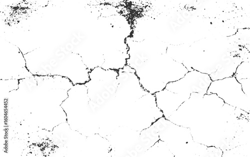 Scratched and Cracked Grunge Urban, Surface cracks and fissures in ground. White, black grey wall, floor with pattern and cracks, transparent background.