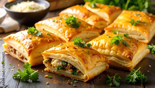 Golden crispy puff pastry filled with savory minced chicken.