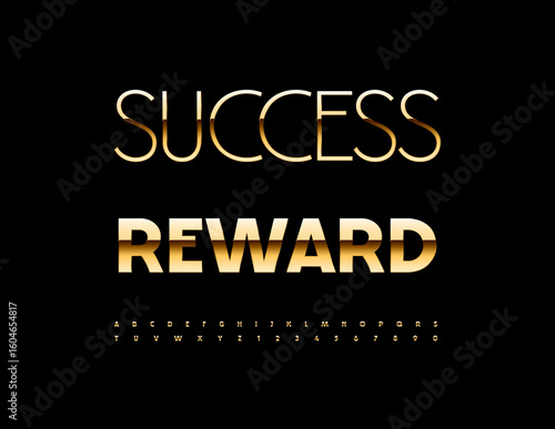 Vector Premium sign Success Award. Chic Golden Font. Luxury Alphabet Letters and Numbers set