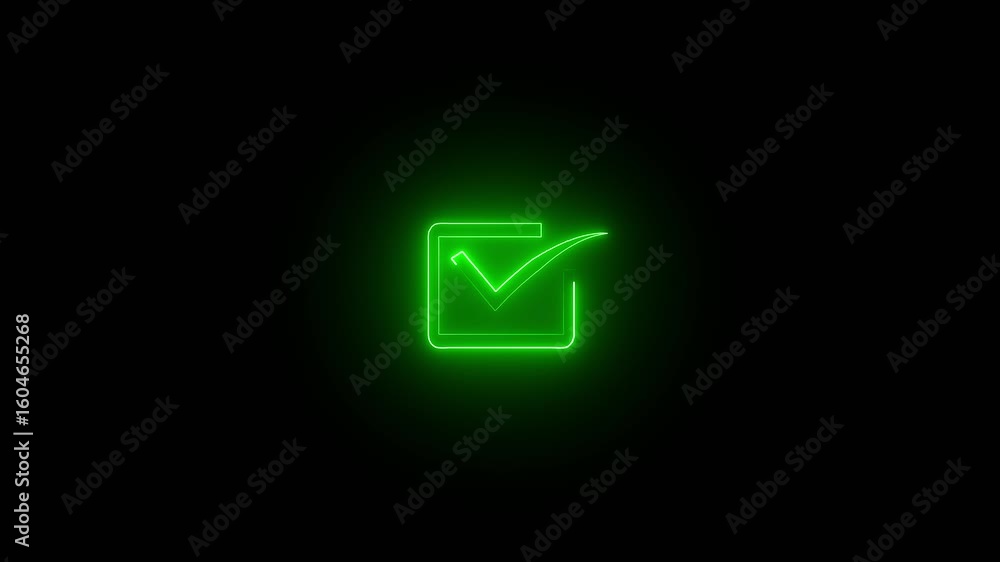 glowing neon check mark animation icon tick finishing confirm yes right ok sign animated, check mark sign icon animation