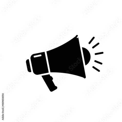 Black megaphone icon with sound waves on white background  