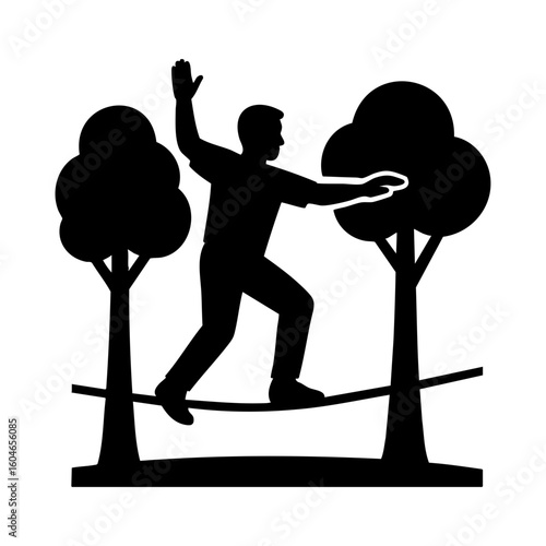 Man Walking on Slackline Between Trees Icon
