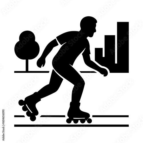 Man Roller Skating in City Park Silhouette