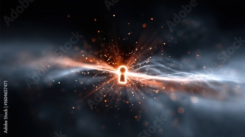 Wallpaper Mural A glowing keyhole surrounded by dynamic light streaks and sparks in a dark, smoky atmosphere, symbolizing discovery or unlocking secrets. Torontodigital.ca