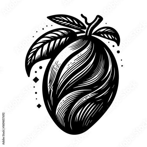 Stylized Black and White Mango Fruit Illustration.
