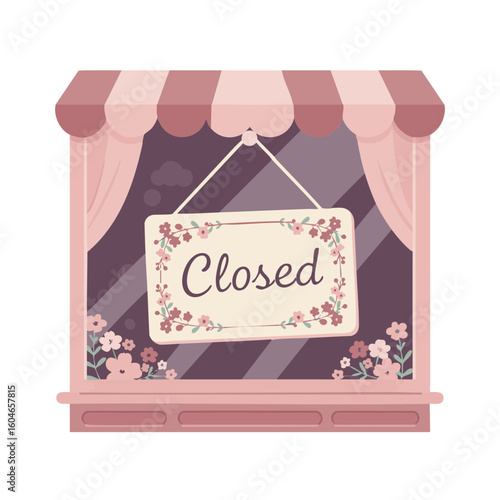 Decorative “Closed” sign with floral border in boutique