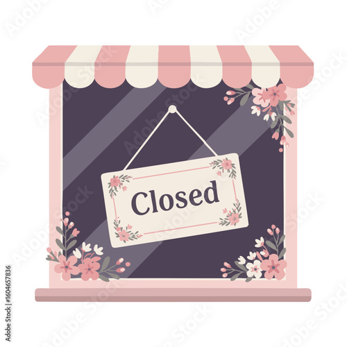 Decorative “Closed” sign with floral border in boutique