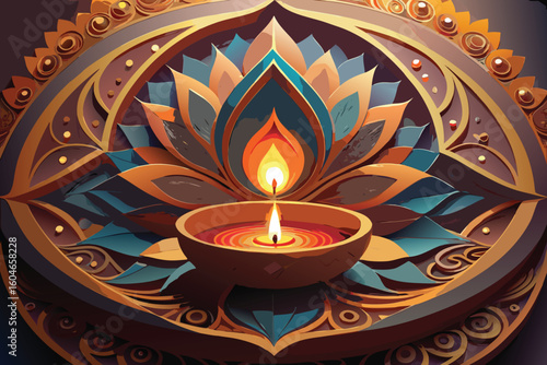 Diwali Diya Lamp Illustration with Traditional Colors and Design Elements