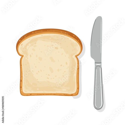 Freshly Baked Slice of Bread and Silver Butter Knife Illustration